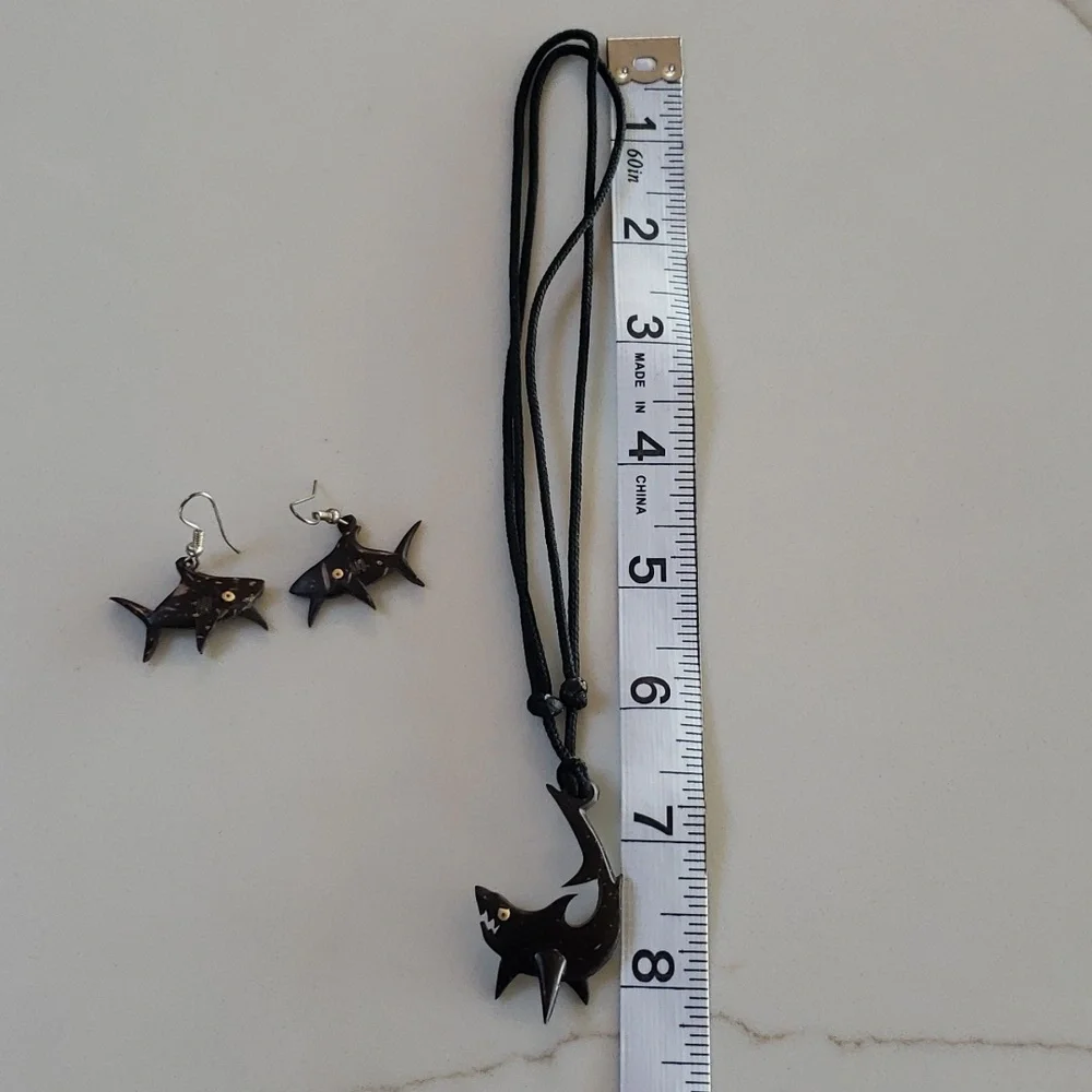 5. Wood Shark Earrings and Necklace - Picture 4 of 9